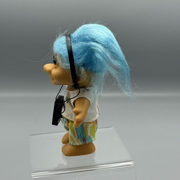 Vtg Russ Blue Hair Troll Doll Walkman Headphones Brown Eyes 18366 Sticker 4” - Picture 5 of 12